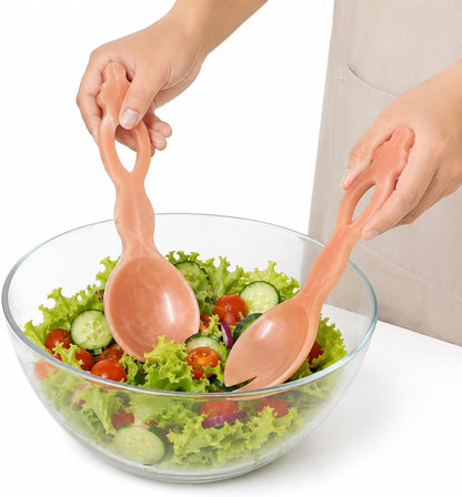 Peach Marble Resin Salad Server Set, 12 Inch Serving Spoon and Fork Set, Decorative Serving Utensils for Salad, Pasta, Fruit & Buffet Serving