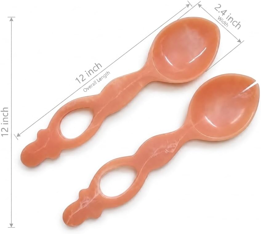 Peach Marble Resin Salad Server Set, 12 Inch Serving Spoon and Fork Set, Decorative Serving Utensils for Salad, Pasta, Fruit & Buffet Serving
