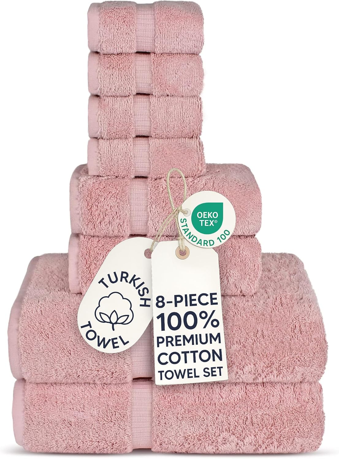100% Cotton 8-Piece Towel Set, Pink