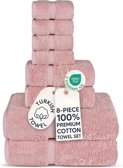 100% Cotton 8-Piece Towel Set, Pink