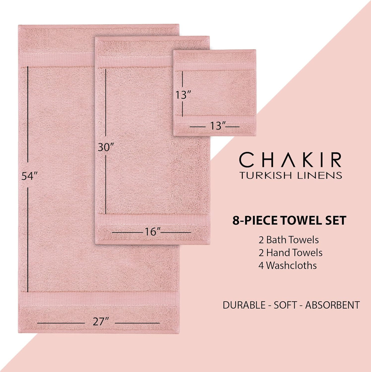 100% Cotton 8-Piece Towel Set, Pink
