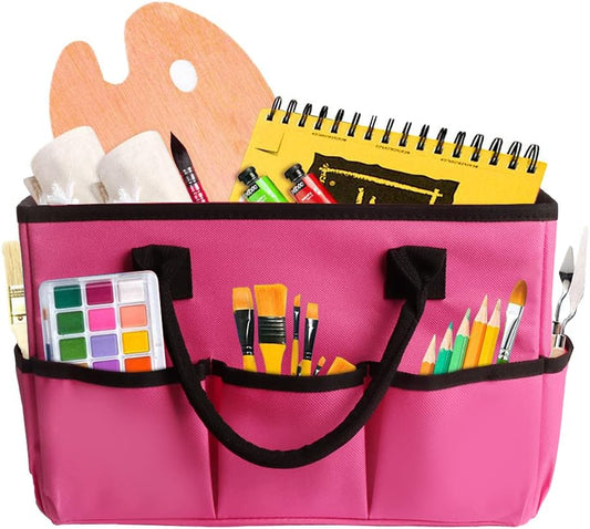 Art Craft Organizer Tote Bag, Desktop Tote and Organizer Pink