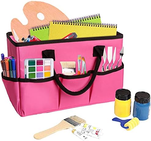 Art Craft Organizer Tote Bag, Desktop Tote and Organizer Pink