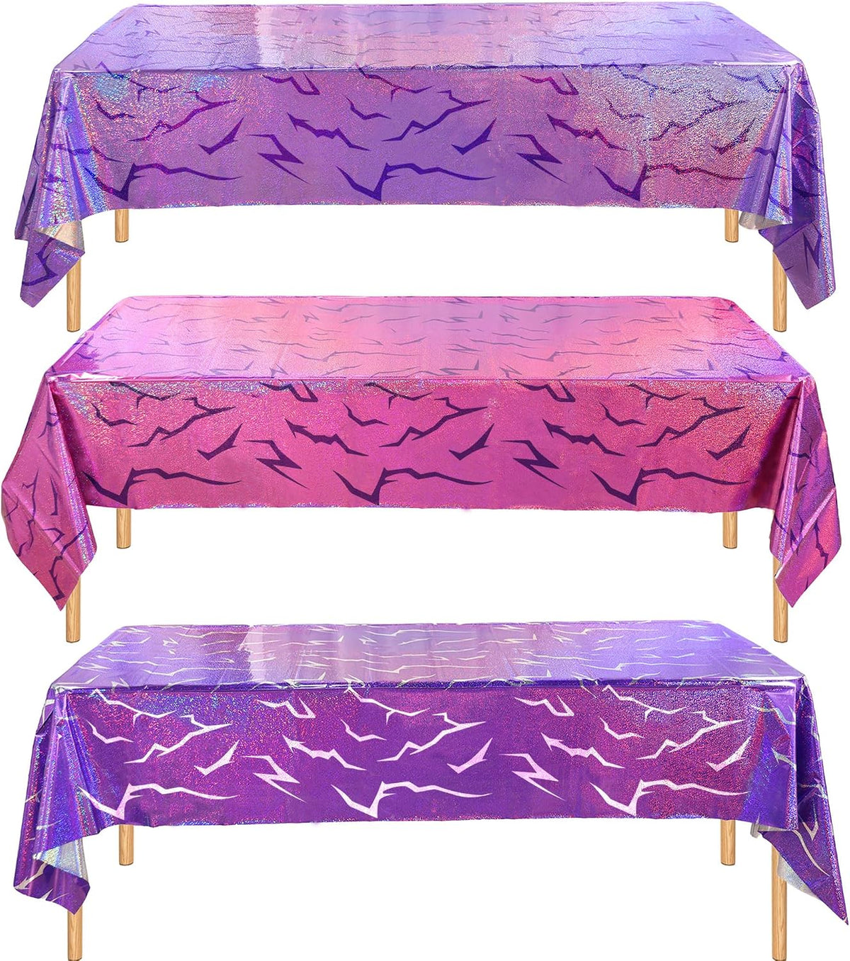 Demon Hunters Birthday Party Tablecloth Decorations, 3 Pink Purple Demon Energy Pattern Grad 108×54in Tablecover Sparkling Holographic Laser Korean Idol Movie Decor for Kids’Party Birthday Baby Shower