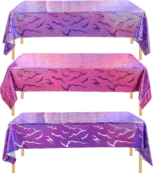 Demon Hunters Birthday Party Tablecloth Decorations, 3 Pink Purple Demon Energy Pattern Grad 108×54in Tablecover Sparkling Holographic Laser Korean Idol Movie Decor for Kids’Party Birthday Baby Shower