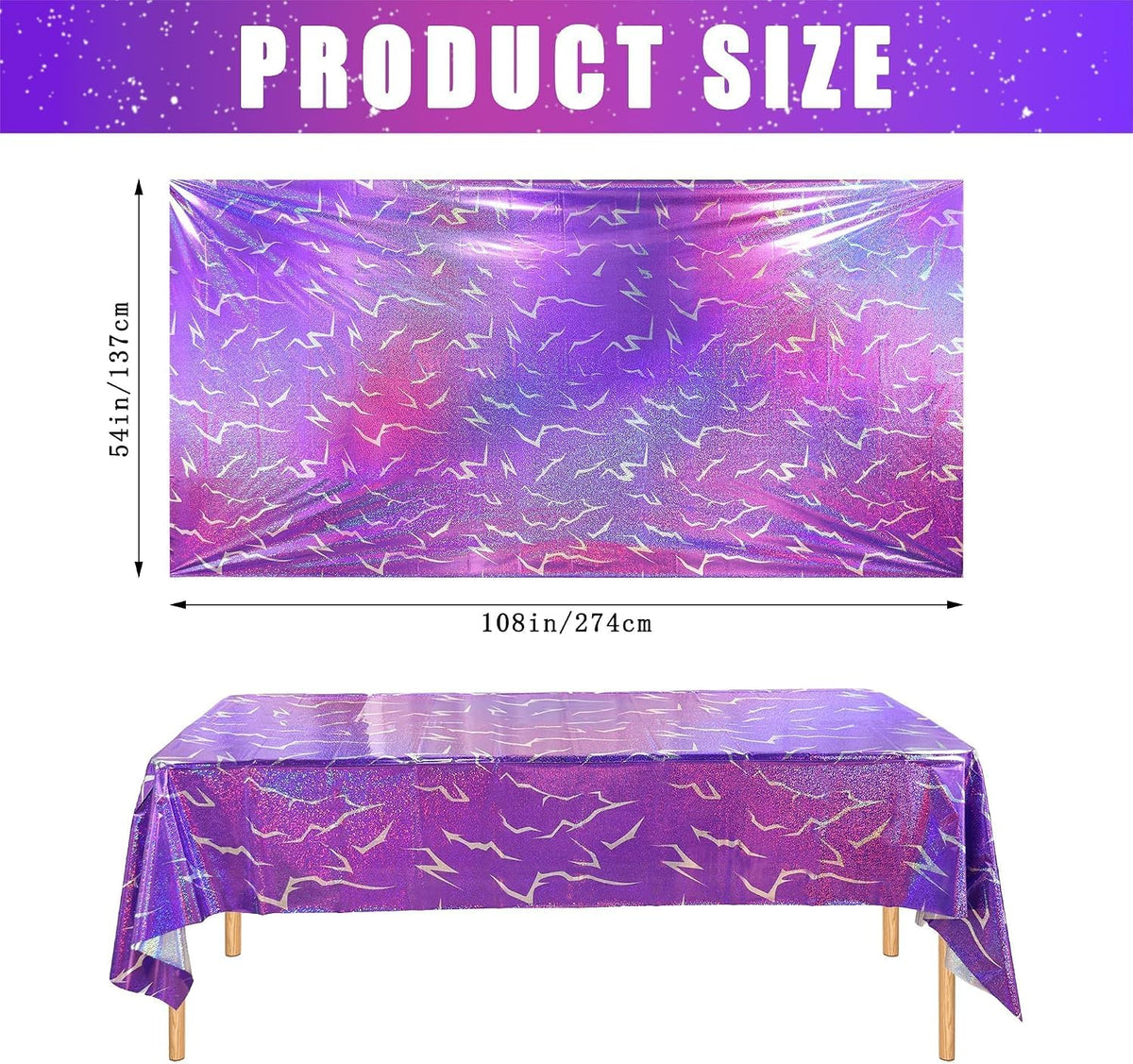 Demon Hunters Birthday Party Tablecloth Decorations, 3 Pink Purple Demon Energy Pattern Grad 108×54in Tablecover Sparkling Holographic Laser Korean Idol Movie Decor for Kids’Party Birthday Baby Shower