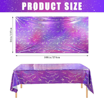 Demon Hunters Birthday Party Tablecloth Decorations, 3 Pink Purple Demon Energy Pattern Grad 108×54in Tablecover Sparkling Holographic Laser Korean Idol Movie Decor for Kids’Party Birthday Baby Shower