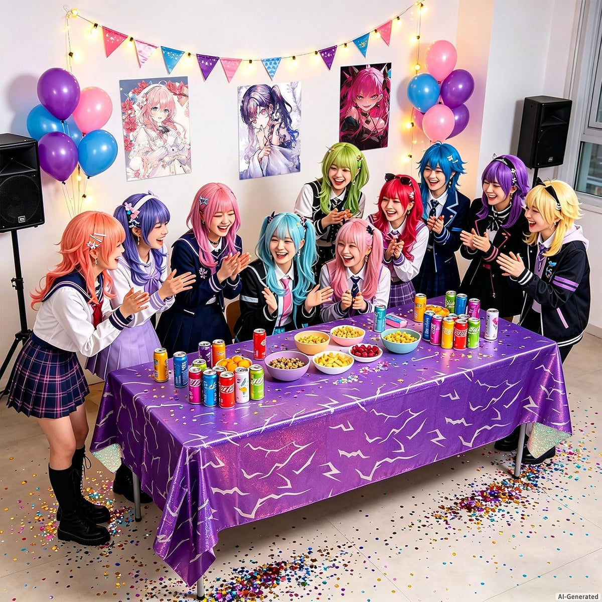 Demon Hunters Birthday Party Tablecloth Decorations, 3 Pink Purple Demon Energy Pattern Grad 108×54in Tablecover Sparkling Holographic Laser Korean Idol Movie Decor for Kids’Party Birthday Baby Shower