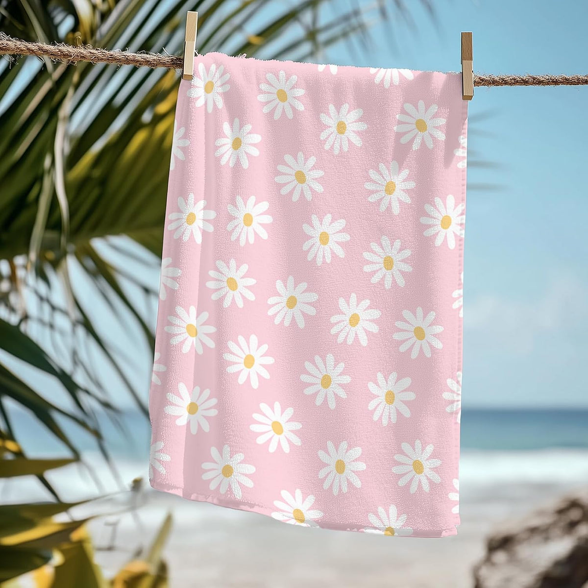 Pink Daisy Flower Beach Towel - Pink Wildflower Pool Towels Microfiber Absorb Water Travel Towels 60x30 Inches for Bathroom Gym, Spring Floral Botanical Plant Pool Towels