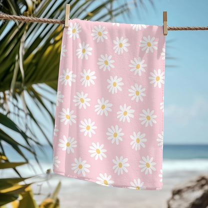 Pink Daisy Flower Beach Towel - Pink Wildflower Pool Towels Microfiber Absorb Water Travel Towels 60x30 Inches for Bathroom Gym, Spring Floral Botanical Plant Pool Towels