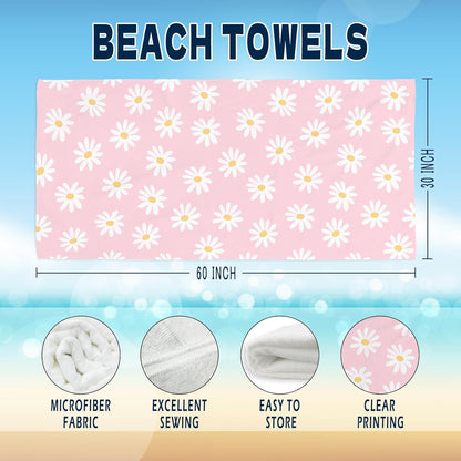 Pink Daisy Flower Beach Towel - Pink Wildflower Pool Towels Microfiber Absorb Water Travel Towels 60x30 Inches for Bathroom Gym, Spring Floral Botanical Plant Pool Towels
