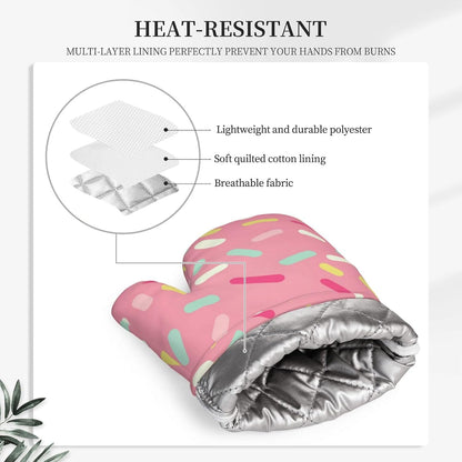 Pink Desserts Donut Sprinkles Kawaii Oven Mitts and Pot Holders Sets of 4, Heat Resistant Silicone Oven Mittens and Potholders Gloves Hot Pads for Kitchen Cooking Baking Grilling BBQ Chef