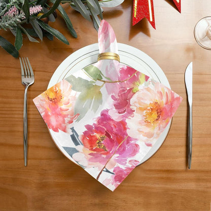 Pink Floral Cloth Napkins 20 X 20 Inch, Table Dinner Washable Napkins Set Polyester for Party Dinner Decoration,Set of 6