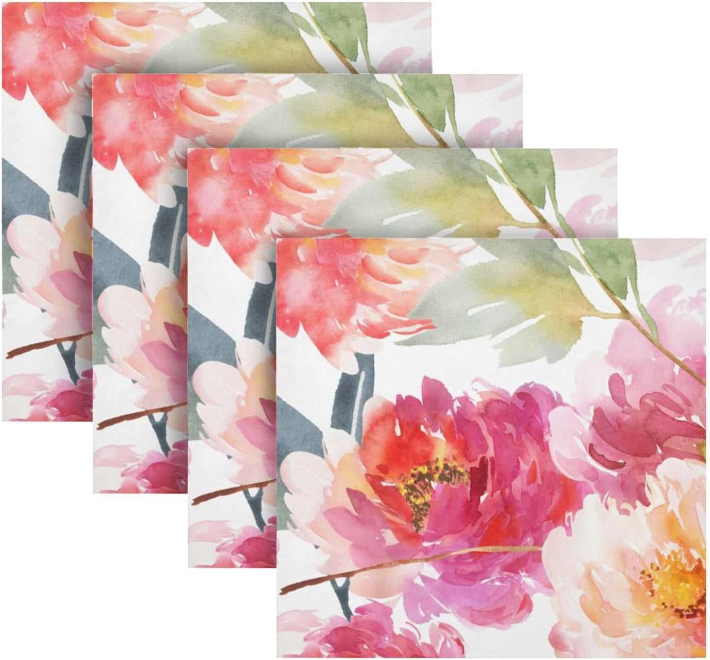 Pink Floral Cloth Napkins 20 X 20 Inch, Table Dinner Washable Napkins Set Polyester for Party Dinner Decoration,Set of 6