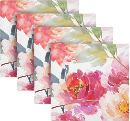 Pink Floral Cloth Napkins 20 X 20 Inch, Table Dinner Washable Napkins Set Polyester for Party Dinner Decoration,Set of 6