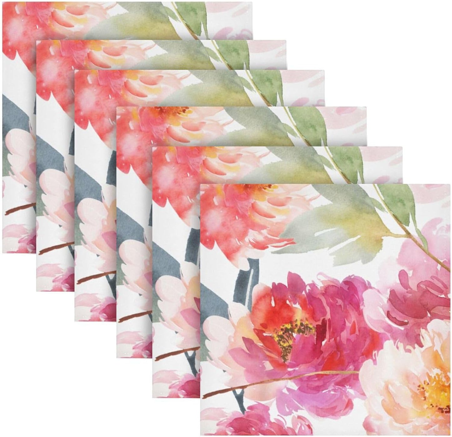 Pink Floral Cloth Napkins 20 X 20 Inch, Table Dinner Washable Napkins Set Polyester for Party Dinner Decoration,Set of 6