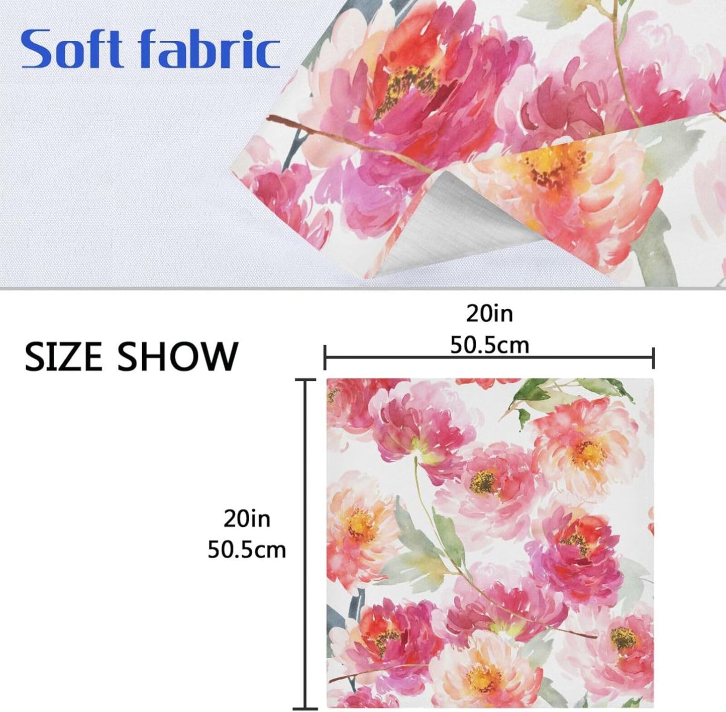 Pink Floral Cloth Napkins 20 X 20 Inch, Table Dinner Washable Napkins Set Polyester for Party Dinner Decoration,Set of 6