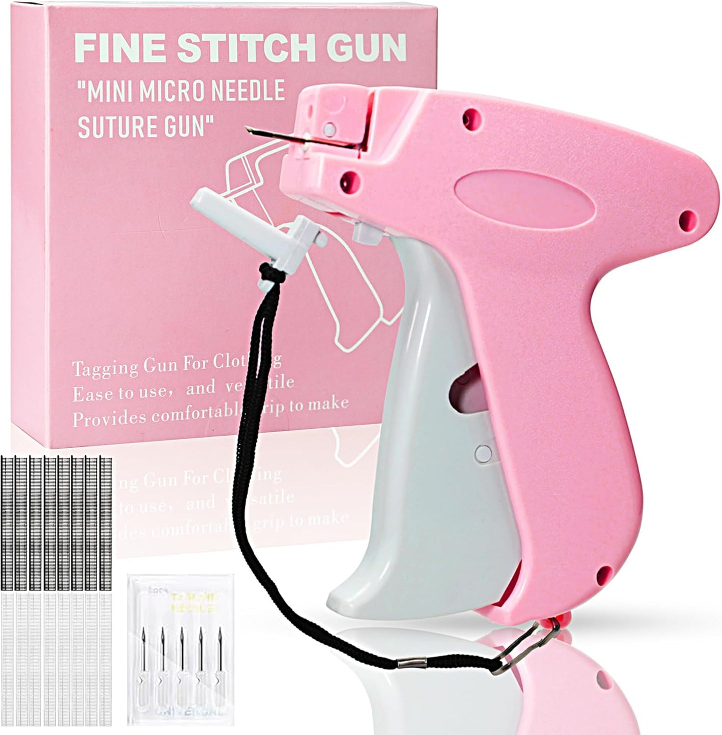 2026 New Stitch Gun for Clothes, Handheld Quick Clothing Fixer Sewing Kit with 1000 Black & 1000 White Fasteners, 6 Replacement Needles, Pink