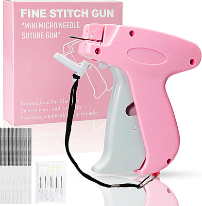 2026 New Stitch Gun for Clothes, Handheld Quick Clothing Fixer Sewing Kit with 1000 Black & 1000 White Fasteners, 6 Replacement Needles, Pink