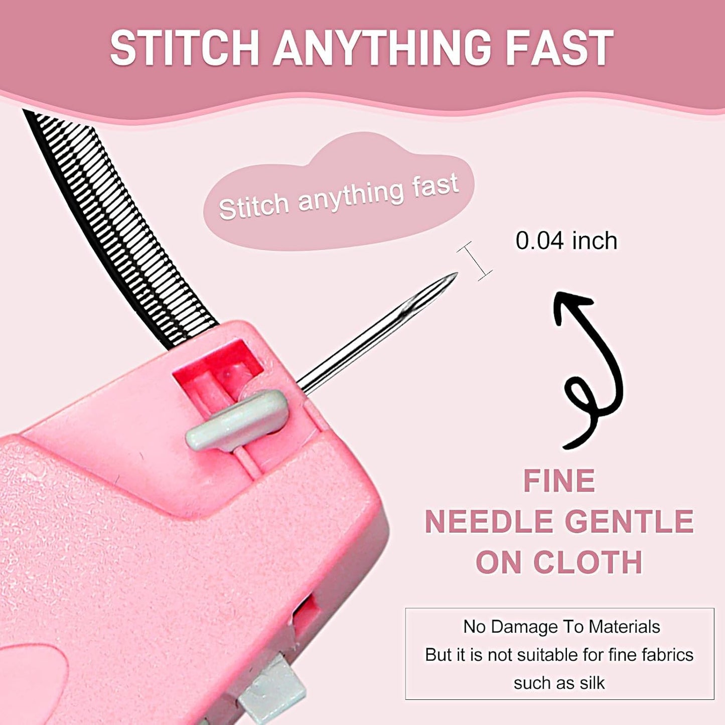 2026 New Stitch Gun for Clothes, Handheld Quick Clothing Fixer Sewing Kit with 1000 Black & 1000 White Fasteners, 6 Replacement Needles, Pink