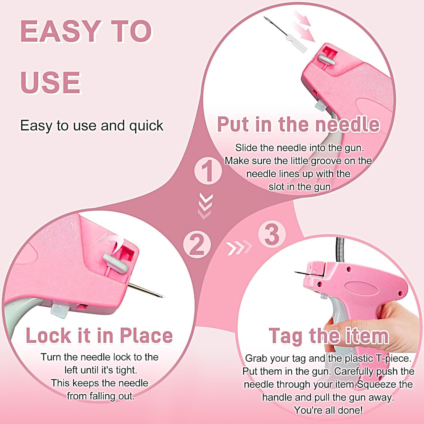 2026 New Stitch Gun for Clothes, Handheld Quick Clothing Fixer Sewing Kit with 1000 Black & 1000 White Fasteners, 6 Replacement Needles, Pink