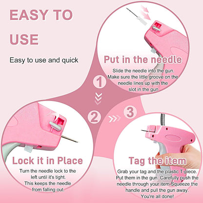 2026 New Stitch Gun for Clothes, Handheld Quick Clothing Fixer Sewing Kit with 1000 Black & 1000 White Fasteners, 6 Replacement Needles, Pink