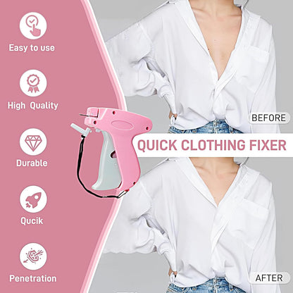 2026 New Stitch Gun for Clothes, Handheld Quick Clothing Fixer Sewing Kit with 1000 Black & 1000 White Fasteners, 6 Replacement Needles, Pink