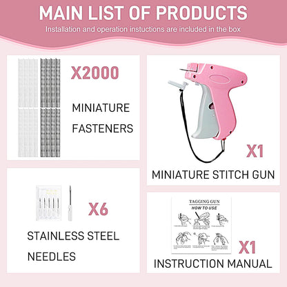 2026 New Stitch Gun for Clothes, Handheld Quick Clothing Fixer Sewing Kit with 1000 Black & 1000 White Fasteners, 6 Replacement Needles, Pink