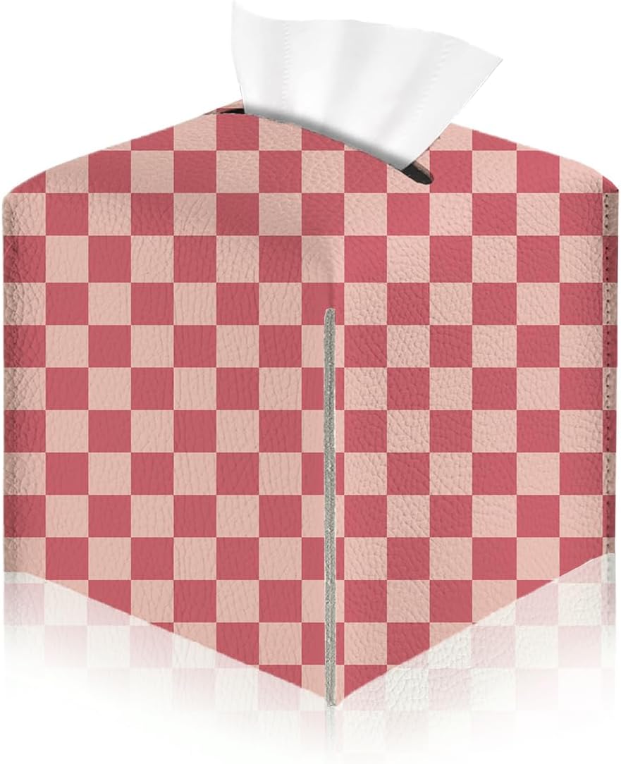 Pink Checkered Tissue Box Cover, Tissue Box Holder for Home, 5x5IN