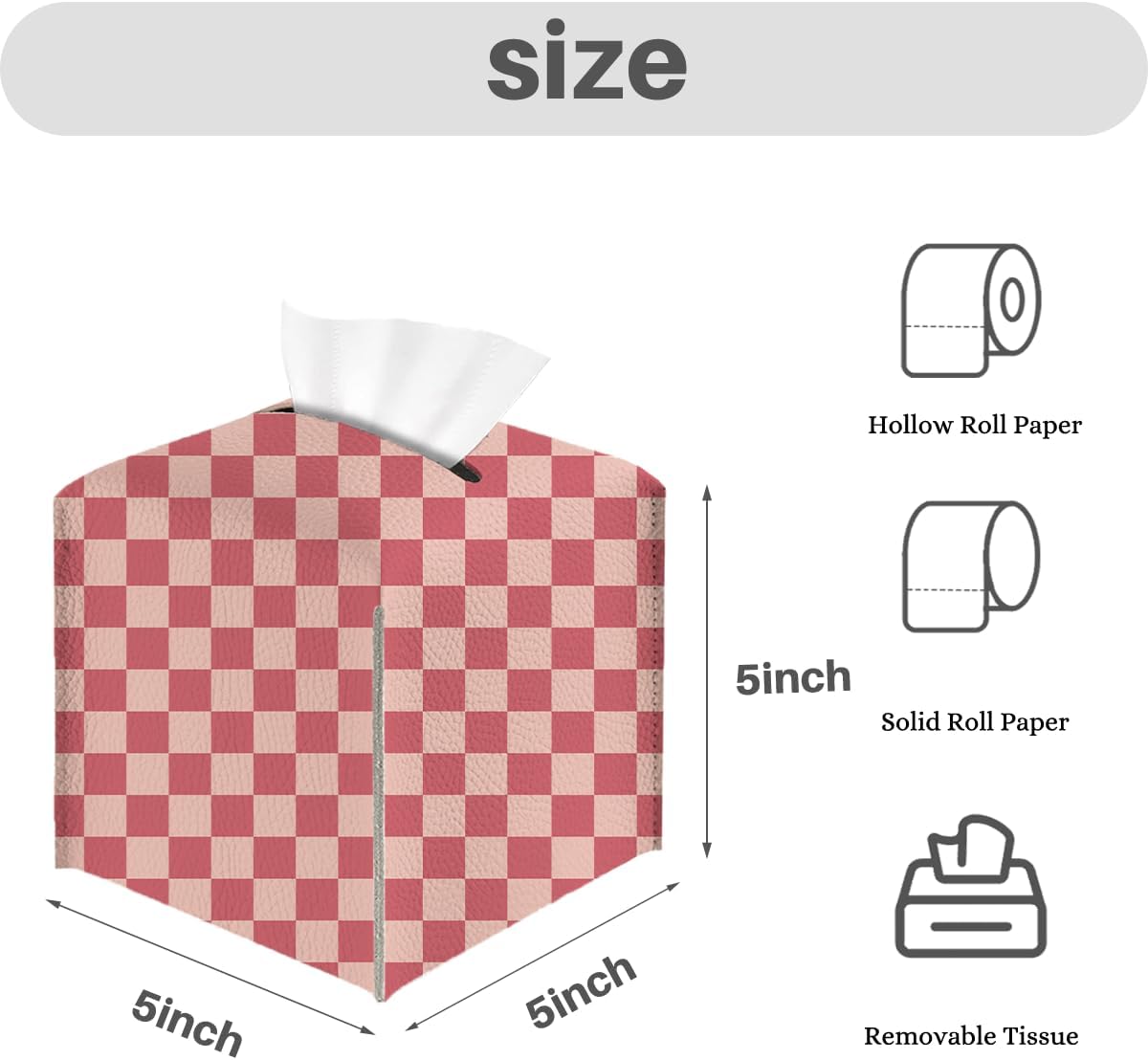 Pink Checkered Tissue Box Cover, Tissue Box Holder for Home, 5x5IN