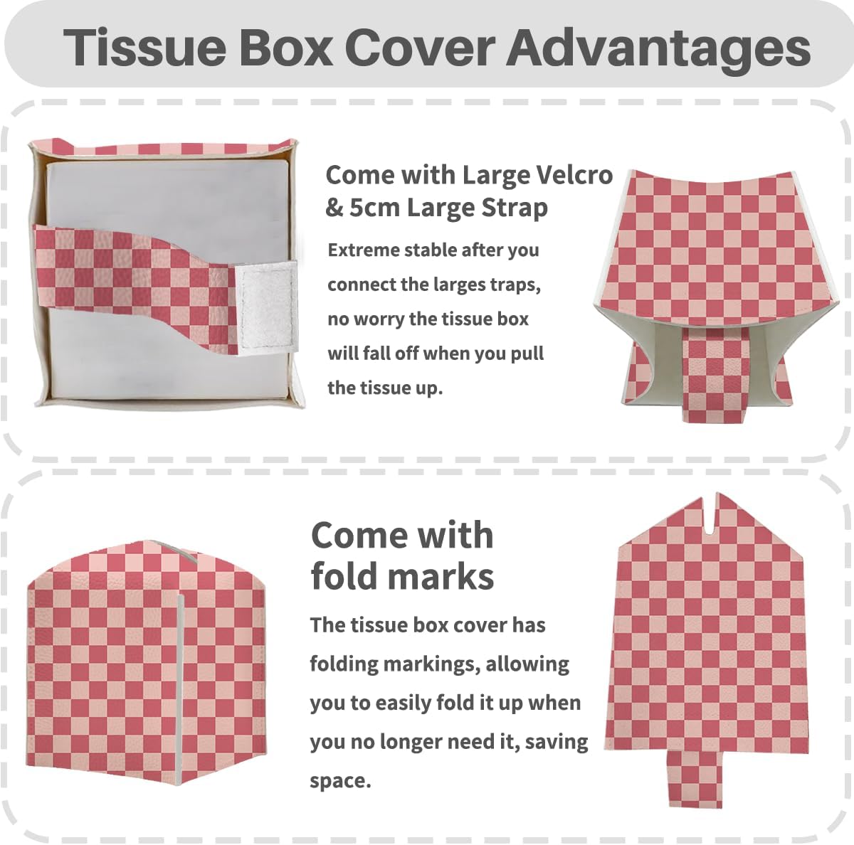 Pink Checkered Tissue Box Cover, Tissue Box Holder for Home, 5x5IN