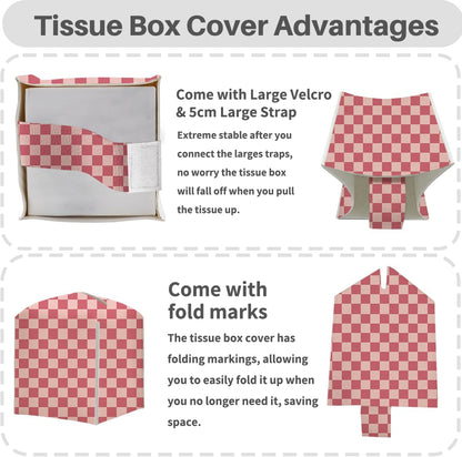 Pink Checkered Tissue Box Cover, Tissue Box Holder for Home, 5x5IN