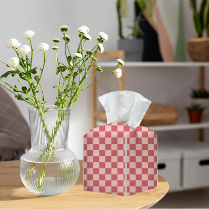 Pink Checkered Tissue Box Cover, Tissue Box Holder for Home, 5x5IN