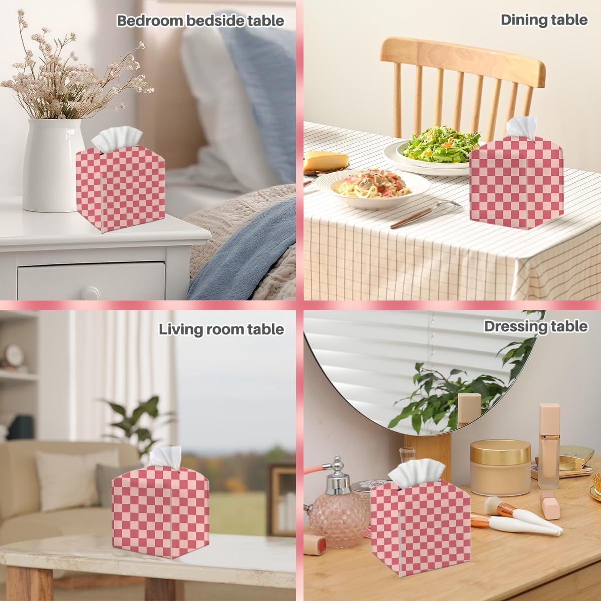 Pink Checkered Tissue Box Cover, Tissue Box Holder for Home, 5x5IN