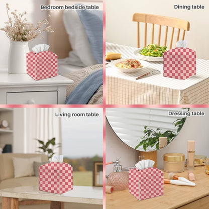 Pink Checkered Tissue Box Cover, Tissue Box Holder for Home, 5x5IN