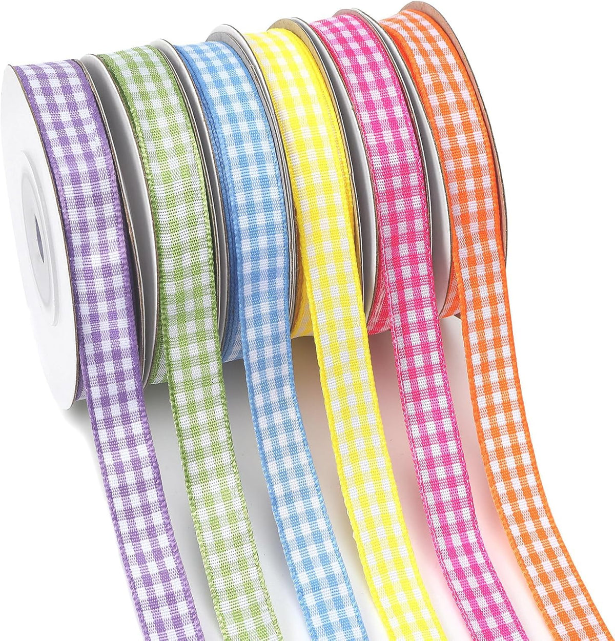 Gingham Ribbon 6 Rolls 60 Yards Spring Plaid Ribbon for Gift Crafts