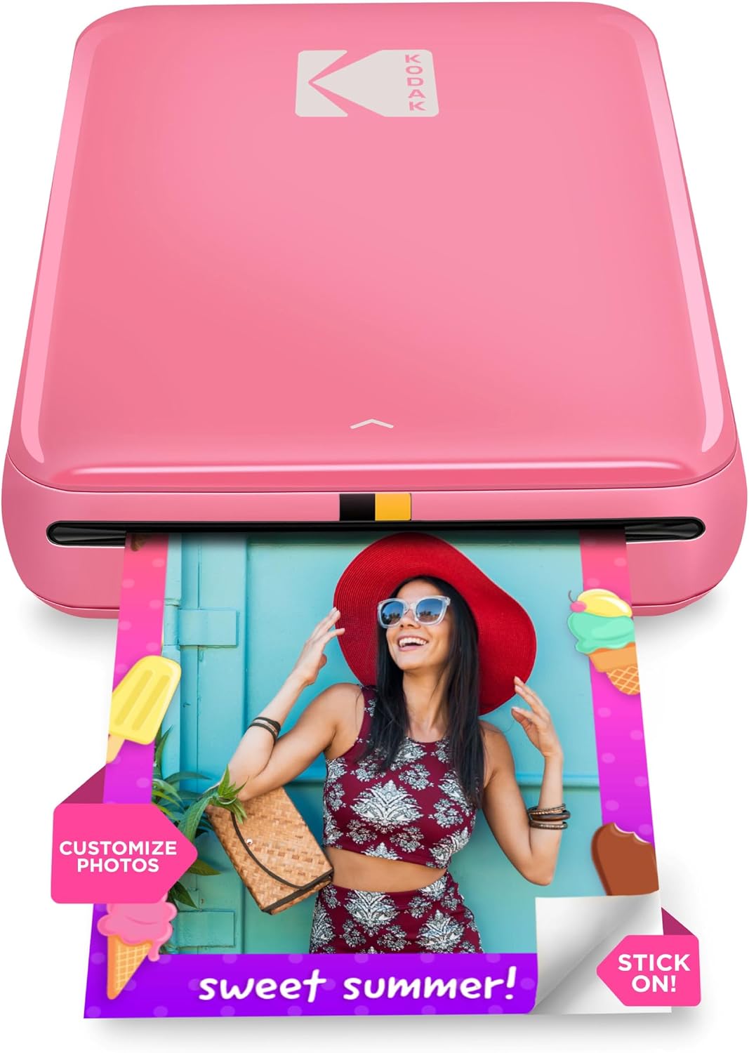 KODAK Step Instant Smartphone Photo Printer, Portable Mini Color Wireless Mobile Printer, Zink 2x3” (5.1x7.5 cm) Sticky-Back Photos Pink (Renewed)