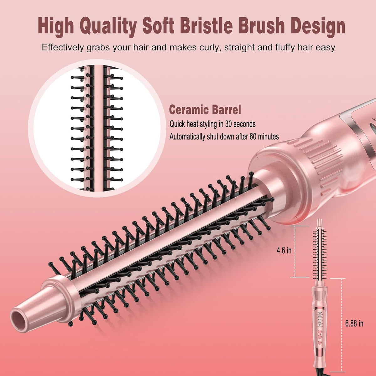 Heated Round Brush, Ceramic Tourmaline Ion 1/2 inch Curling Iron