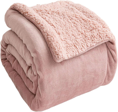 Sherpa Throw Blanket for Couch Sofa, Super Soft Cozy Fuzzy Plush Fleece Reversible Thick Warm Blanket for Winter, Bed, Pink Solid 50 * 60 Inch