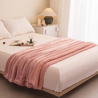 Sherpa Throw Blanket for Couch Sofa, Super Soft Cozy Fuzzy Plush Fleece Reversible Thick Warm Blanket for Winter, Bed, Pink Solid 50 * 60 Inch