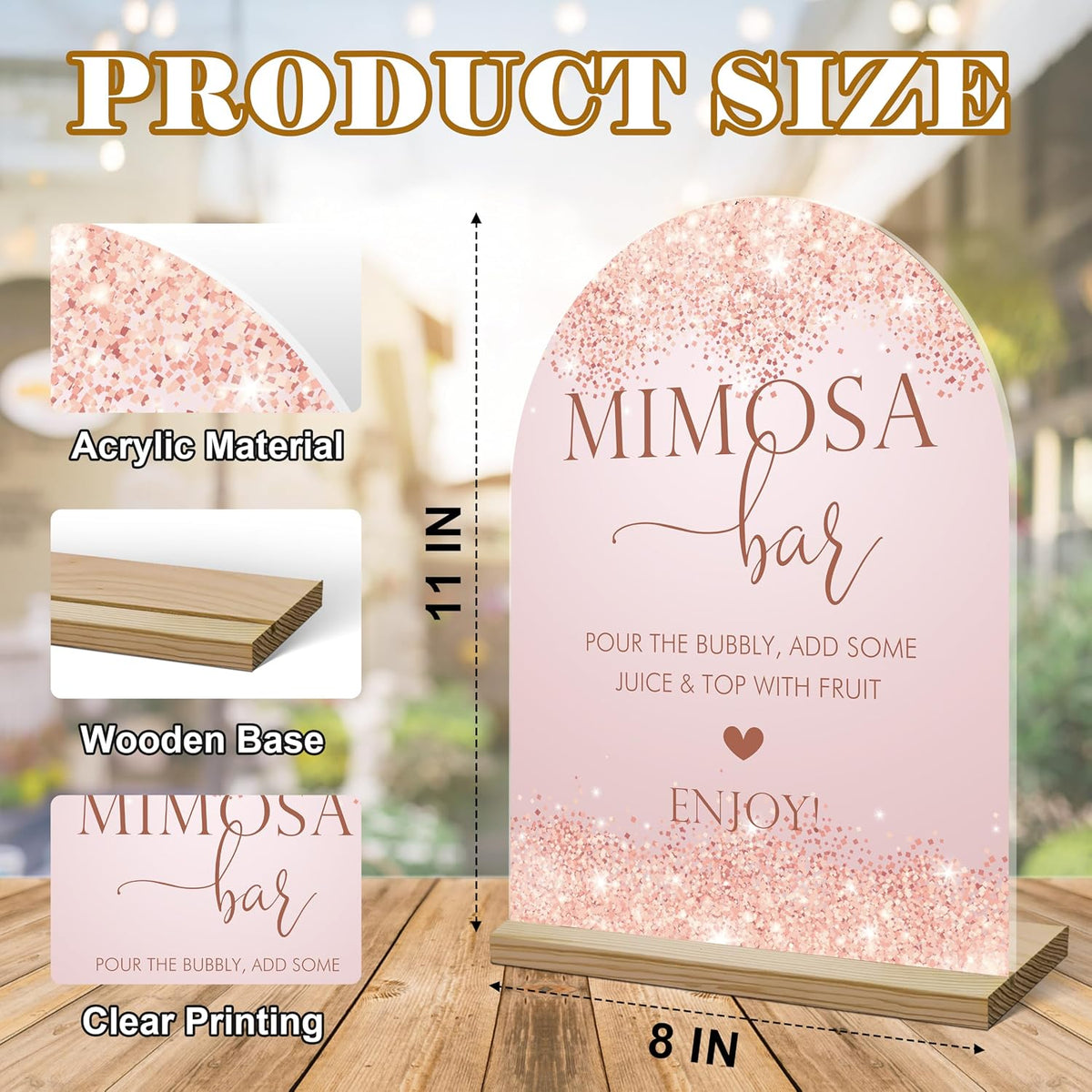 Mimosa Bar Sign For Table, Pink Sparkle Acrylic Mimosa Bar With Base Supplies For Baby Shower Bridal Shower, Decorations For Wedding Bachelorette Engagement Party, Welcome Sign Stand For Party -14