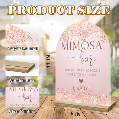 Mimosa Bar Sign For Table, Pink Sparkle Acrylic Mimosa Bar With Base Supplies For Baby Shower Bridal Shower, Decorations For Wedding Bachelorette Engagement Party, Welcome Sign Stand For Party -14