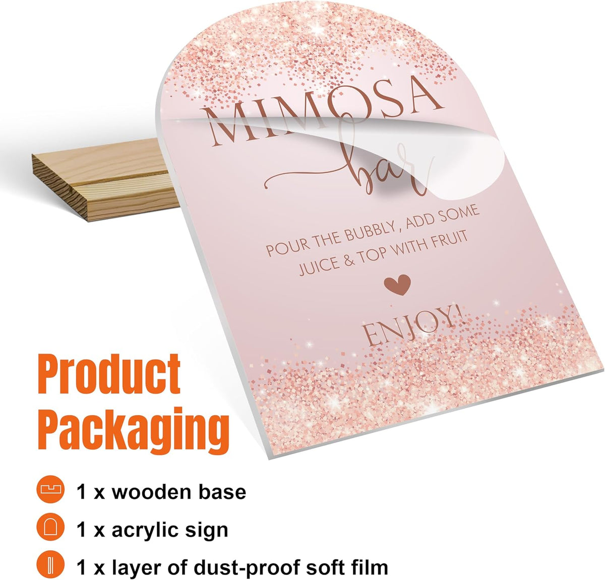 Mimosa Bar Sign For Table, Pink Sparkle Acrylic Mimosa Bar With Base Supplies For Baby Shower Bridal Shower, Decorations For Wedding Bachelorette Engagement Party, Welcome Sign Stand For Party -14