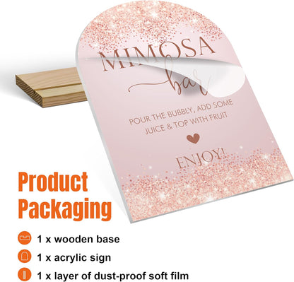 Mimosa Bar Sign For Table, Pink Sparkle Acrylic Mimosa Bar With Base Supplies For Baby Shower Bridal Shower, Decorations For Wedding Bachelorette Engagement Party, Welcome Sign Stand For Party -14