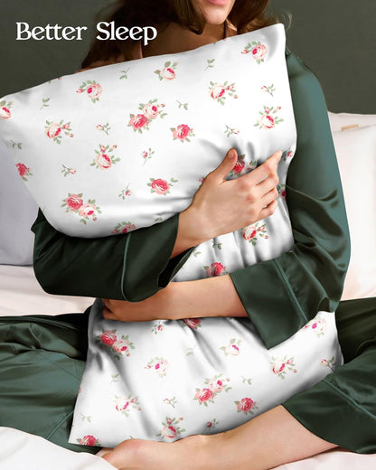 2pcs Silk Pillowcase with Hidden Zipper, Pink Rose