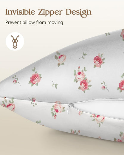 2pcs Silk Pillowcase with Hidden Zipper, Pink Rose