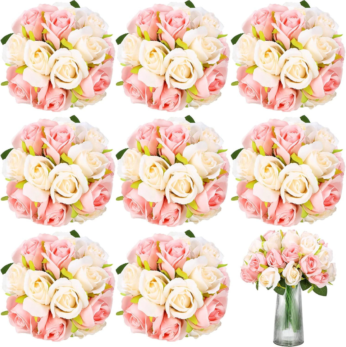 72 Heads Pink Artificial Rose Flower 6 Bouquet Wedding Decor