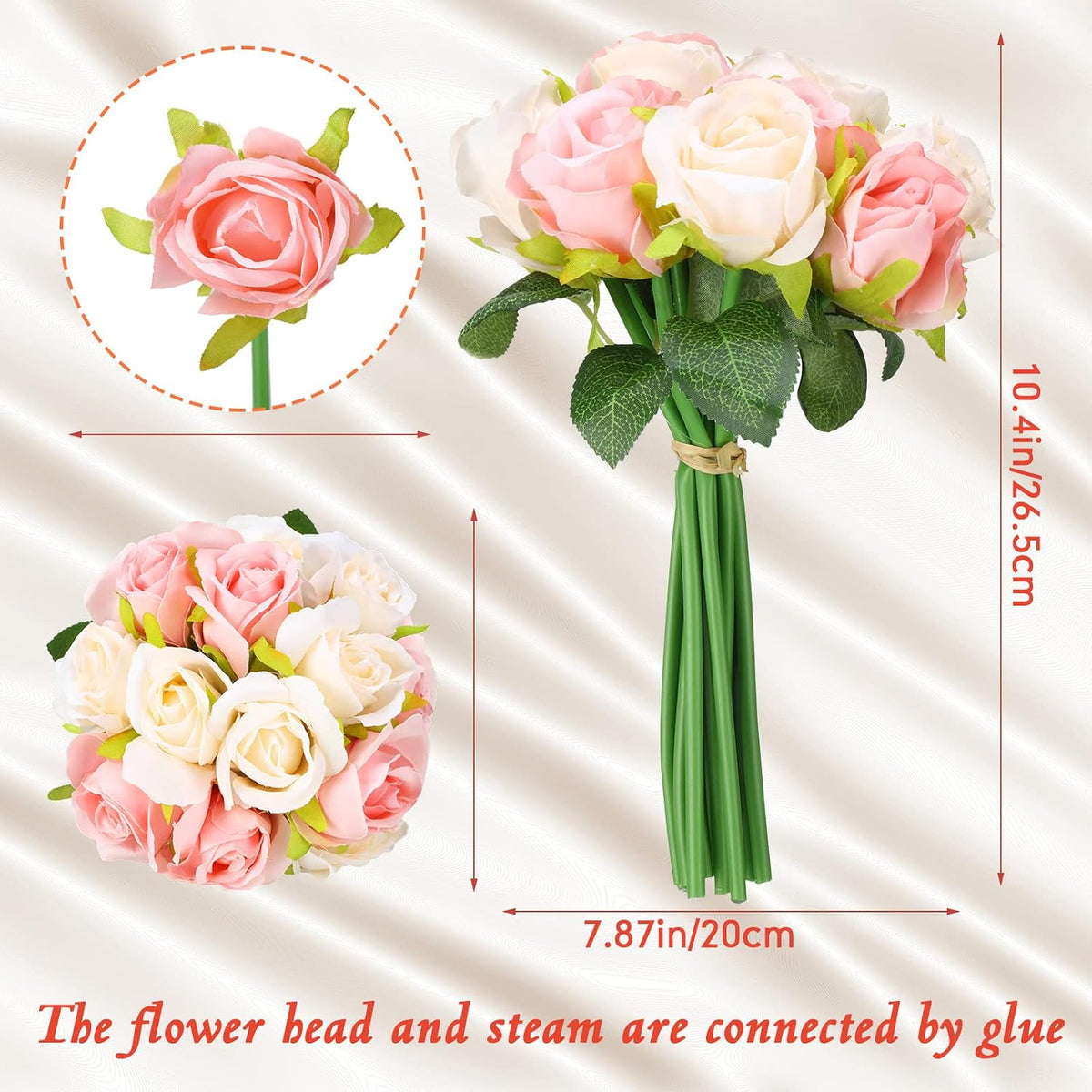 72 Heads Pink Artificial Rose Flower 6 Bouquet Wedding Decor