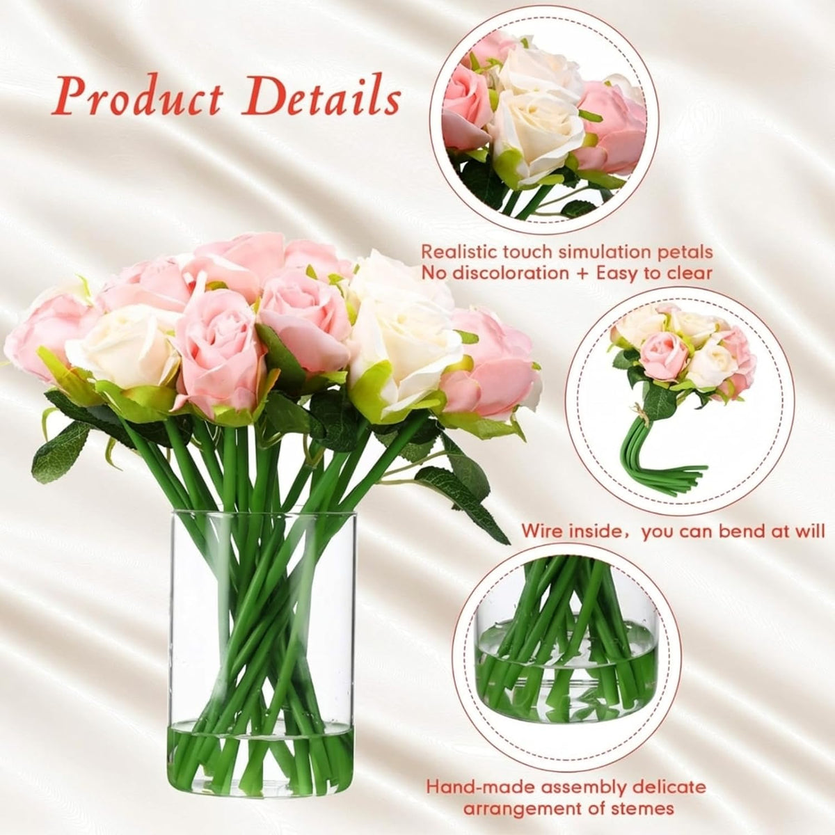 72 Heads Pink Artificial Rose Flower 6 Bouquet Wedding Decor