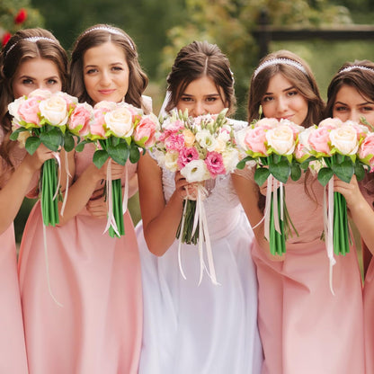 72 Heads Pink Artificial Rose Flower 6 Bouquet Wedding Decor